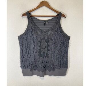 Boho Romantic New Directions Woman 3X Grey Ruffle Crochet Lace Sleeveless Top